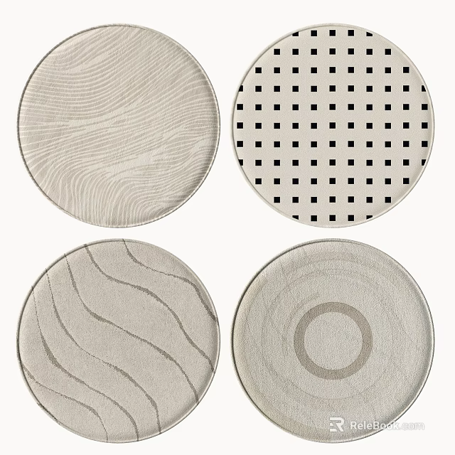 Modern Round Area Rugs With Wavy Texture Grid Pattern Curved Lines And Concentric Circles 3d model 