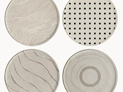 Modern Round Area Rugs With Wavy Texture Grid Pattern Curved Lines And Concentric Circles 3d model