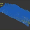 Terrain Model Featuring Green Vegetation Water Bodies And Natural Landform Details