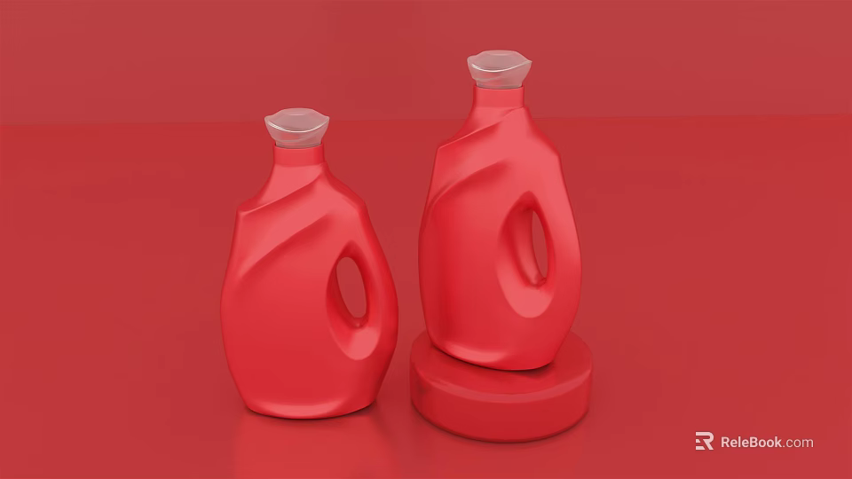 Two Red Laundry Detergent Bottles Displayed On Red Background For Daily Washing Needs 3d model 