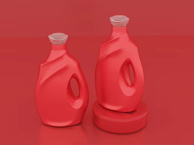 Two Red Laundry Detergent Bottles Displayed On Red Background For Daily Washing Needs 3d model
