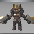 Cartoon Creature Character With Brown Body Yellow Stripes Red Eyes And Muscular Armor Like Arms