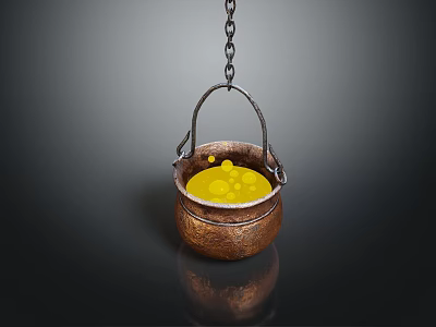Vintage Copper Hanging Pot With Yellow Liquid And Bubbles For Daily Use 3d model