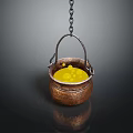 Vintage Copper Hanging Pot With Yellow Liquid And Bubbles For Daily Use
