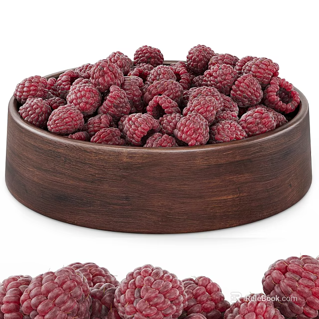 Fresh Ripe Raspberries in a Wooden Bowl for Healthy Snacking 3d model 