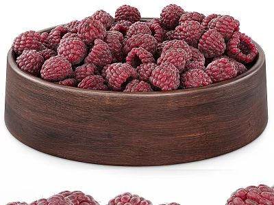 Fresh Ripe Raspberries in a Wooden Bowl for Healthy Snacking 3d model