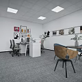 Modern Office Interior With White Walls Gray Carpet And Humanoid Sculpture Decor