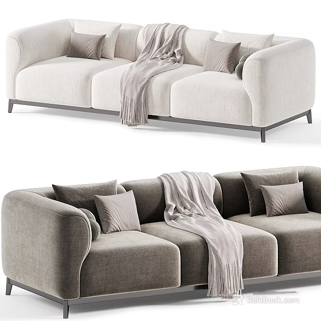 Elegant Modern Sofa In Neutral Colors With Decorative Pillows And Cozy Throw Blanket 3d model 