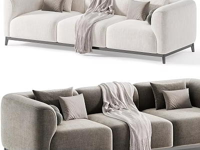 Elegant Modern Sofa In Neutral Colors With Decorative Pillows And Cozy Throw Blanket 3d model