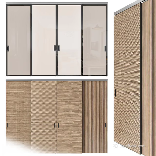 Elegant Modern Sliding Doors With Wooden Texture And Glass Panels For Home Interior 3d model 