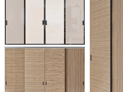 Elegant Modern Sliding Doors With Wooden Texture And Glass Panels For Home Interior 3d model