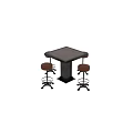 Industrial Style Bar Counter With Wooden Top Metal Base And Red Stools