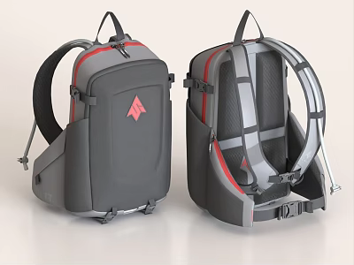 Gray Backpack With Red Accents Ergonomic Design Padded Straps And Supportive Back Panel 3d model
