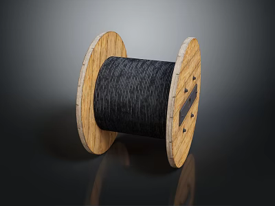 Industrial Black Cable Reel With Wooden Spool For Electrical Applications 3d model