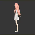 Game Movie Character With Pink Long Hair White Dress Arms Outstretched 3D Model Dark Background
