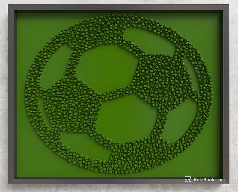 Green Wall Decor With Soccer Ball Pattern Made Of Small Dots And Black Square Frame 3d model 