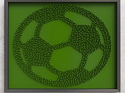 Green Wall Decor With Soccer Ball Pattern Made Of Small Dots And Black Square Frame 3d model