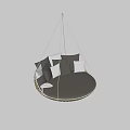 Hanging Chair With Round Gray Cushion Gray And White Pillows Woven Frame And White Ropes