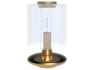Elegant Table Lamp With Transparent Vertical Striped Glass Shade And Gold Base 3d model