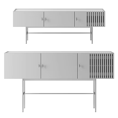 Modern TV Stand With Sleek Cabinets Metal Legs And Slatted Design 3d model