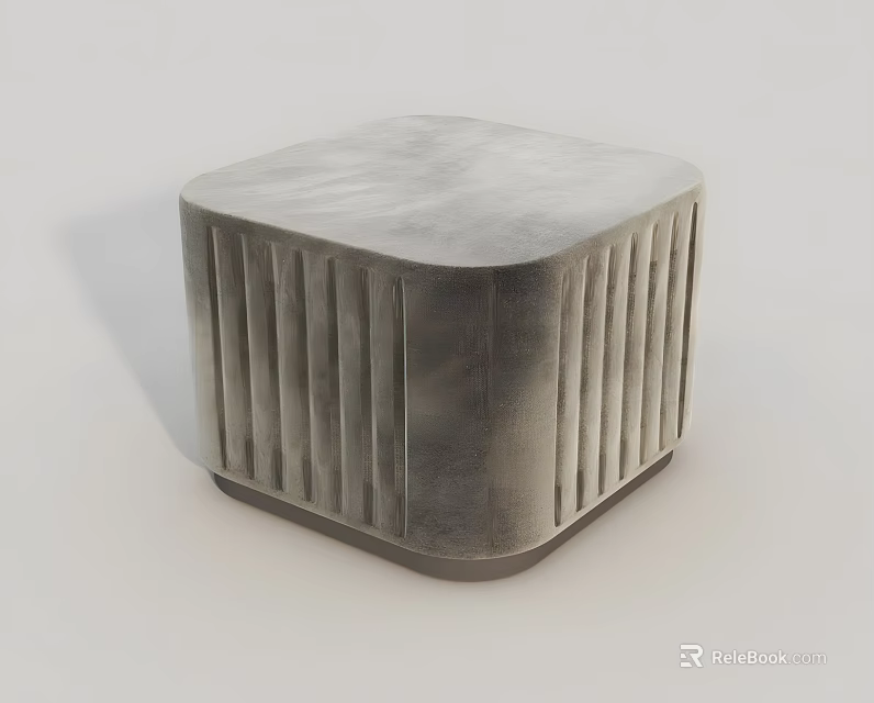 Square Gray Ottoman Featuring Vertical Striped Design And Modern Textured Surface 3d model