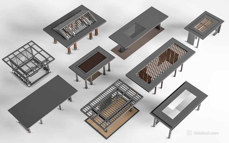Modern Garden Pavilions Design With Various Roof Styles And Support Columns 3d model 