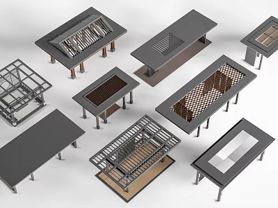 Modern Garden Pavilions Design With Various Roof Styles And Support Columns 3d model