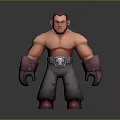 Muscular Shirtless Game and Movie Character with Purple Wrist Guards Gloves Silver Belt Red Shoes