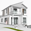 Modern Detached Villa Exterior with White Facade Balcony Large Windows and Landscaped Garden
