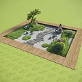 Micro Terrain Garden Design with Tree Stones Pathway Fountain and Wooden Border