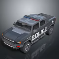Gray Police Pickup Truck With Roof Mounted Lights And POLICE Lettering