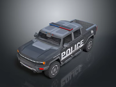 Gray Police Pickup Truck With Roof Mounted Lights And POLICE Lettering 3d model