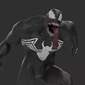 Venom Game Movie Character With Black Symbiote White Spider Symbol Sharp Teeth And Long Tongue