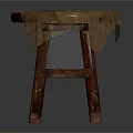 Rustic Wooden Stool With Round Seat Four Legs And Red Brown Design