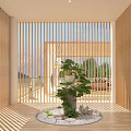 Traditional Teahouse Interior Design With Wooden Ceiling Screens Tatami Seating And Green Plants