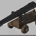 Vintage Weapon Classic Cannon Featuring Black Barrel Wooden Carriage And Wheels