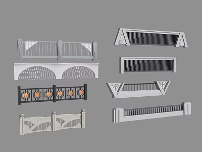 Various Decorative Railing Designs With Geometric Patterns And Stylish Details 3d model