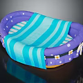 Purple Pet Bed With White Polka Dots Blue Striped Cushion And Flower Decorations