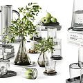 Stylish Decorative Ornament Set with Glassware Green Plants Pears Books and Trays