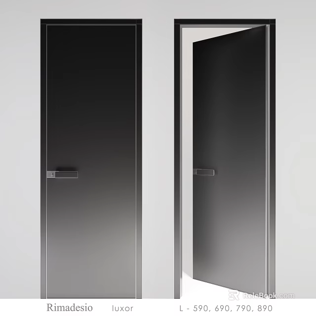 Modern Black Hinged Door Design With Sleek Metal Handle And Smooth Surface For Interior Use 3d model 
