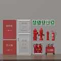 Various Fire Safety Equipment Including Fire Hydrants Fire Extinguishers and Cabinets with Emergency Signage