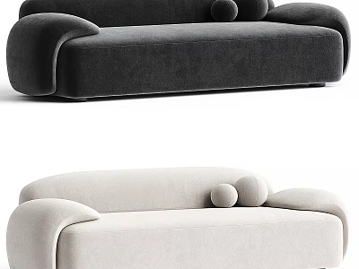 Modern Black and Beige Sectional Sofa with Rounded Armrests and Soft Velvet Cushions 3d model