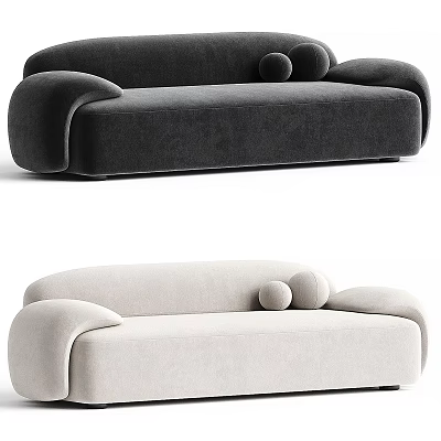 Modern Black and Beige Sectional Sofa with Rounded Armrests and Soft Velvet Cushions 3d model