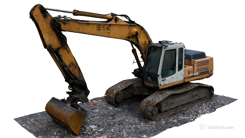 Yellow Liebherr Crawler Excavator With Front Bucket Working In Construction Debris Site 3d model 
