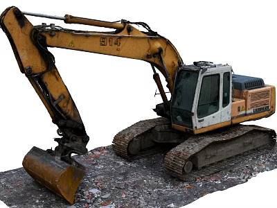 Yellow Liebherr Crawler Excavator With Front Bucket Working In Construction Debris Site 3d model