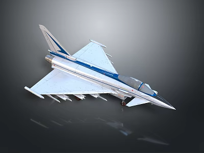 Detailed Modern Fighter Jet Weapon With Silver Blue Stripes Streamlined Wings And Cockpit 3d model