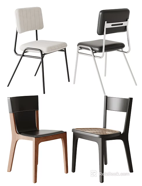 Modern Dining Chairs With Upholstered Seats Wooden Backs Metal Frames And Stylish Design For Home 3d model 