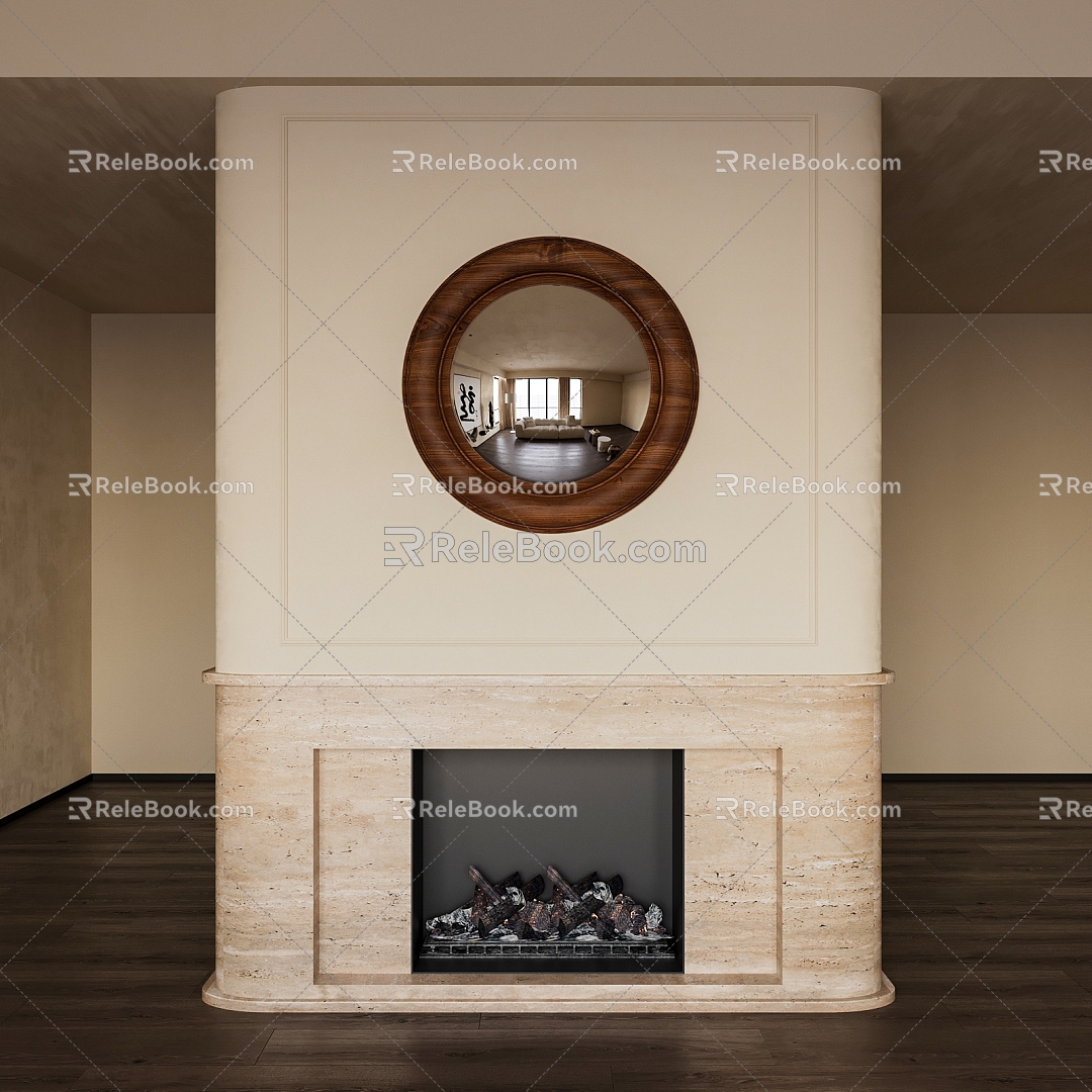 Antique porch background wall fireplace background wall vintage decorative mirror burning stove 3d model