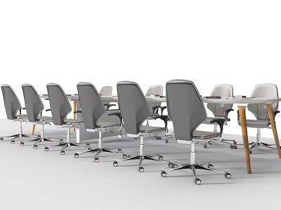 Modern Conference Table With Gray Ergonomic Rolling Chairs And Wooden Frame 3d model