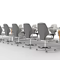 Modern Conference Table With Gray Ergonomic Rolling Chairs And Wooden Frame 3d model